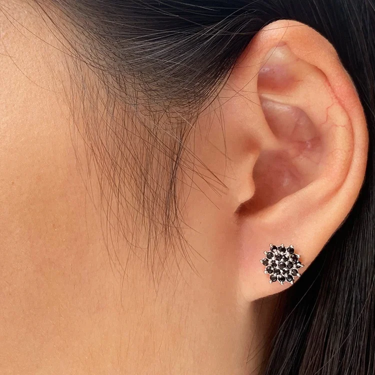 925 Silver Stud Earrings Rhodium Plated Fine Jewelry Flower Shape Hot Sale for Women Ladies