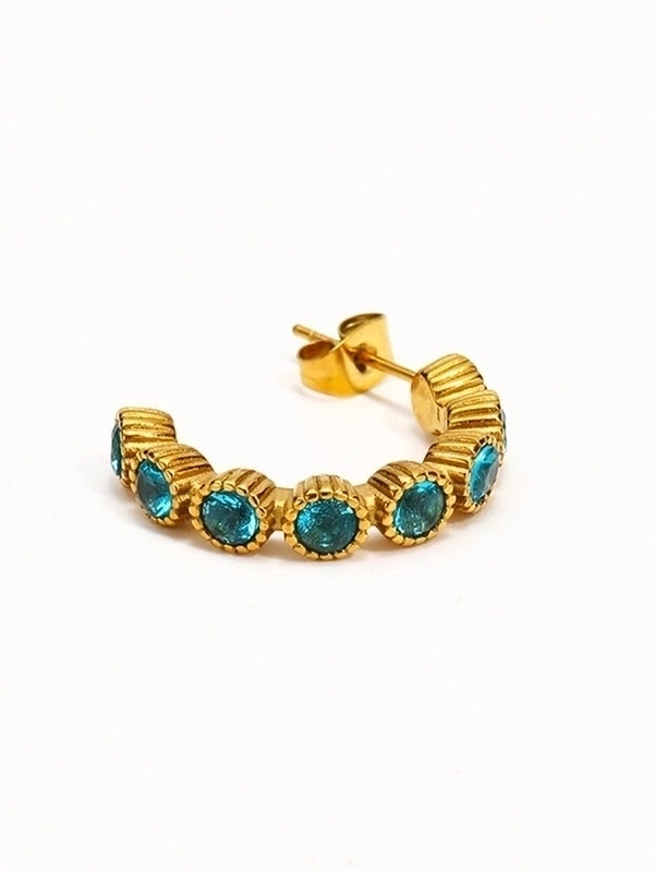 3 Pieces Elegant Vintage Style C Shape Inlay 304 Stainless Steel Artificial Gemstones Artificial Gemstones 18K Gold Plated Ear Studs