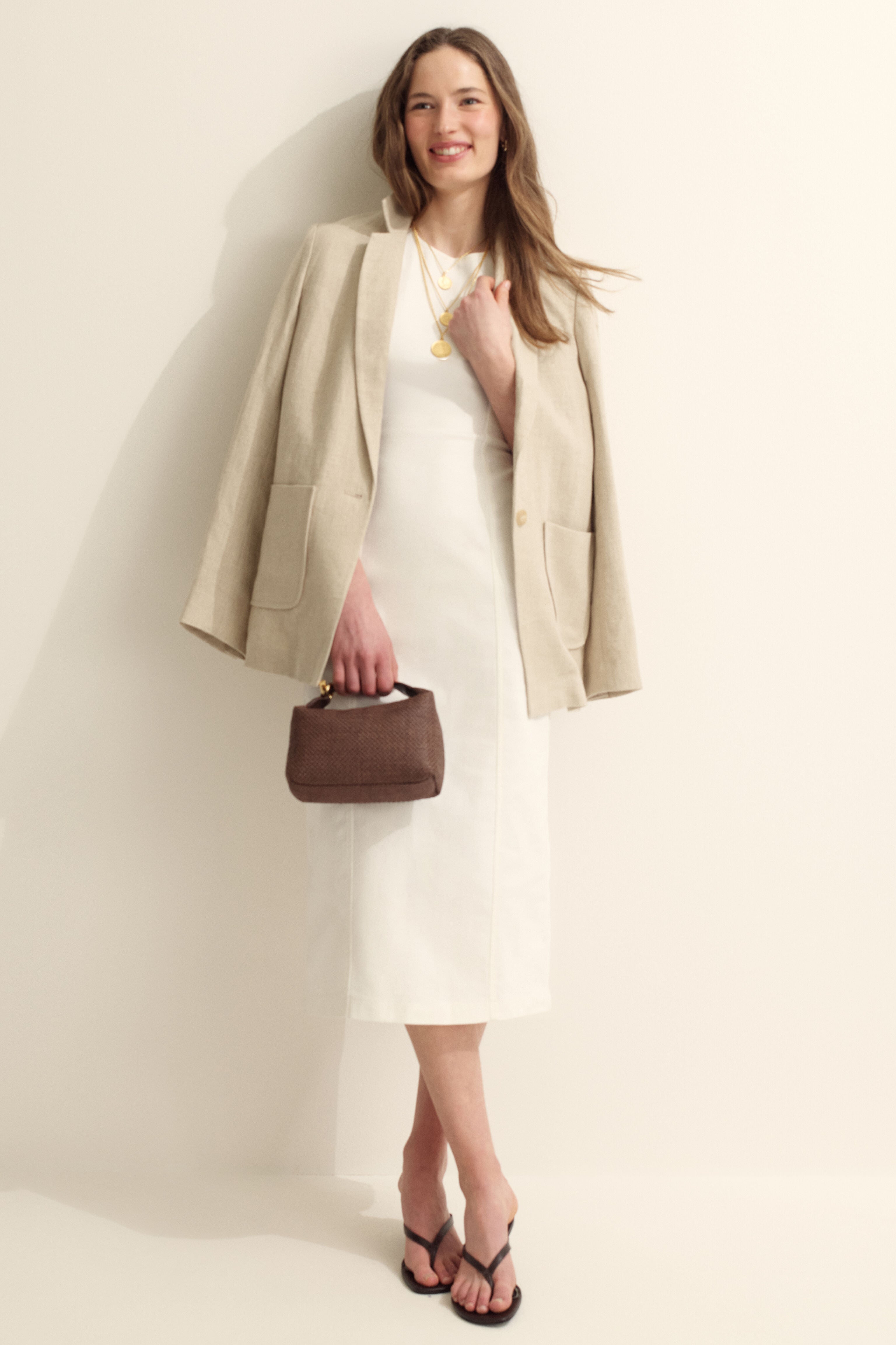 White Stretch Denim Aime Midi Dress