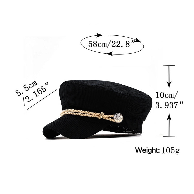 Autumn Solid Color Corduroy Octagonal Hat