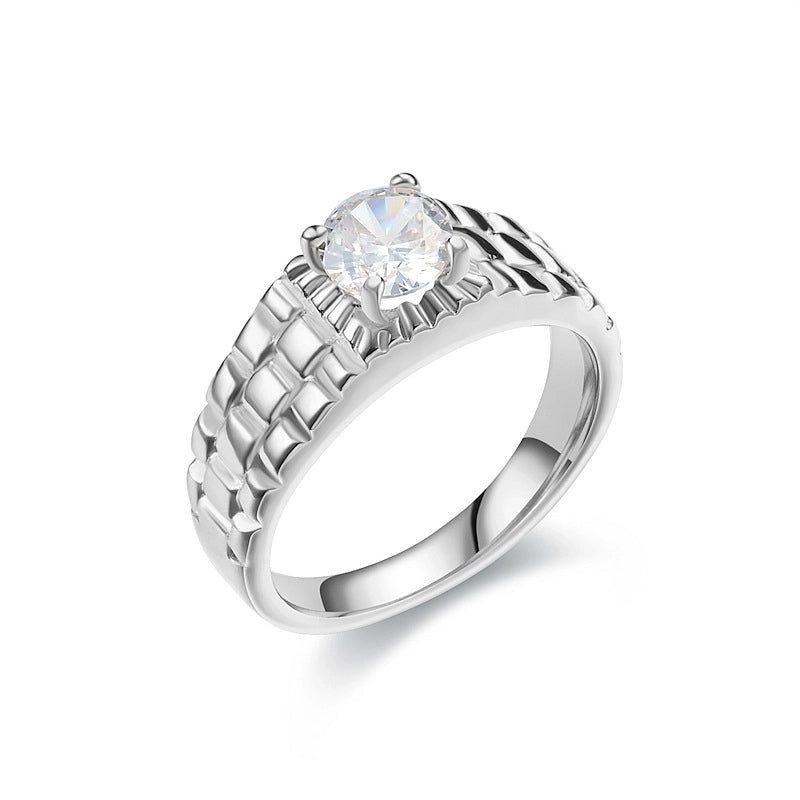 Retro Round Titanium Steel Zircon 18K Gold Plated Inlay Rings