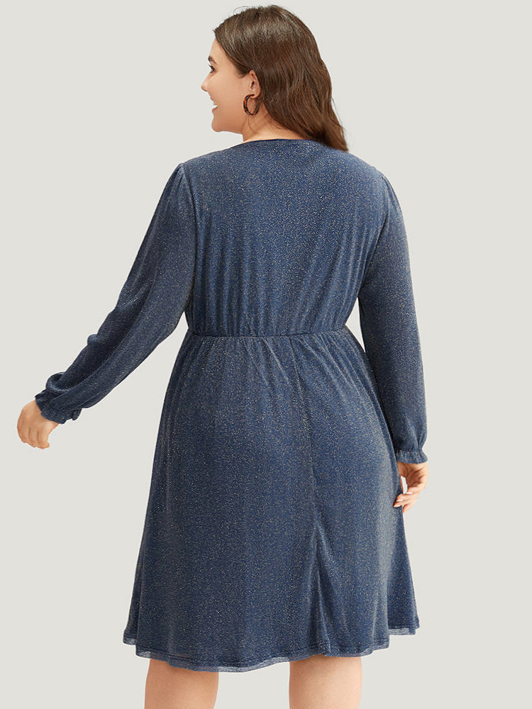 Glitter Crew Neck Pocket Pleated Dress