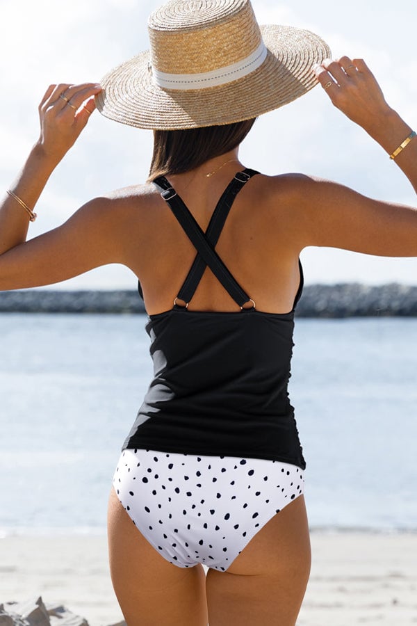 Dots Print V Neck Tummy Control Tankini Set