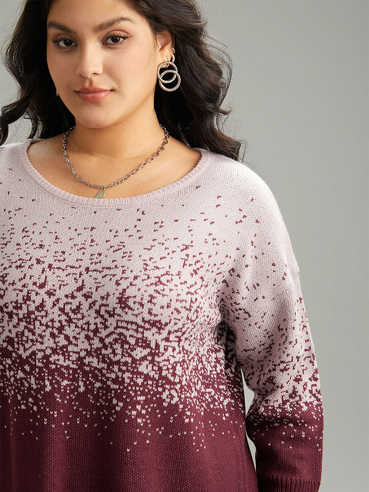 Ombre Contrast Heather Round Neck Pullover