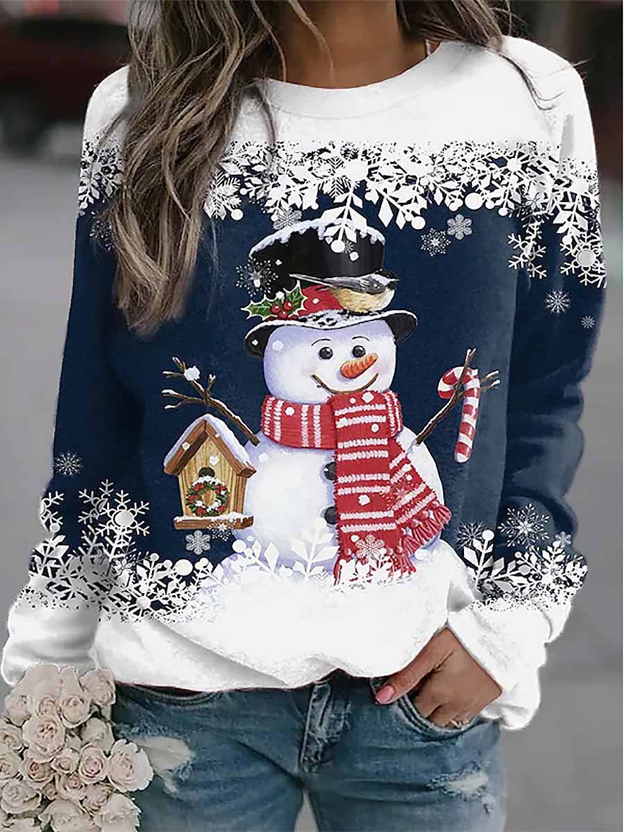 Christmas snowman print loose sweater(8 colors)