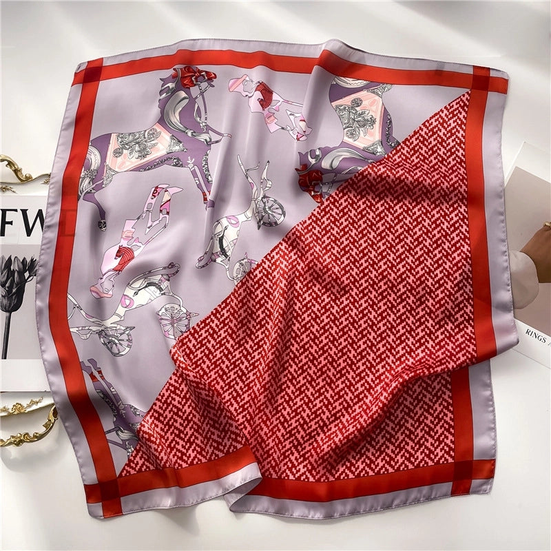 Women's Elegant Minimalist Color Block Polyester Printing Silk Scarf