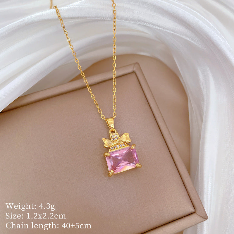 Copper Micro-Inlaid Necklace For Women Copper Micro-Inlaid Real Gold Electroplating Simple Ins Exquisite Clavicle Chain Neck Chain