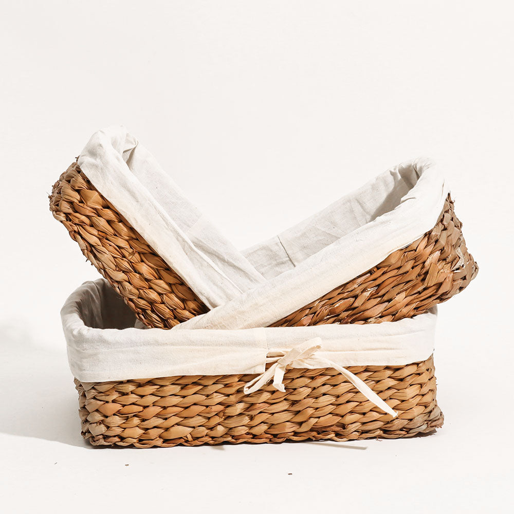 Seagrass Woven Lined Storage Baskets Short. Set of 3 - Natural