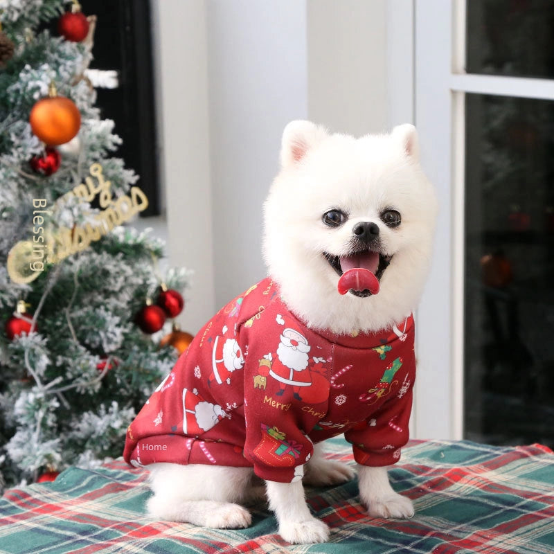 CUHK Dog Cat Teddy Bixiong Fadou Clothes Fleece-lined Christmas Printed Sweater Spring. Autumn And Winter Pet Supplies