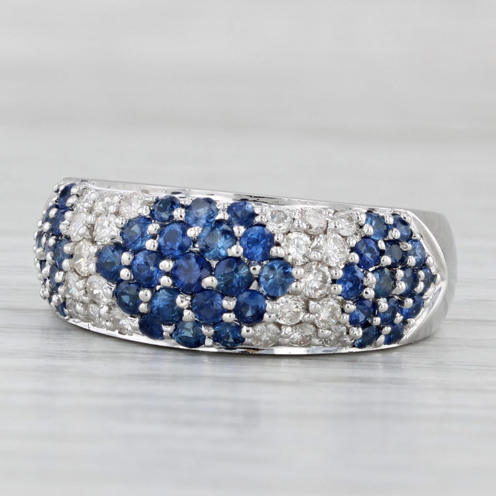 1.77ctw Blue Sapphire Diamond Cluster Ring 14k White Gold Size 8