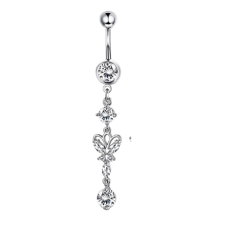 Minimalist Heart Shape Bow Knot Stainless Steel Plating Zircon Belly Ring 1 Piece