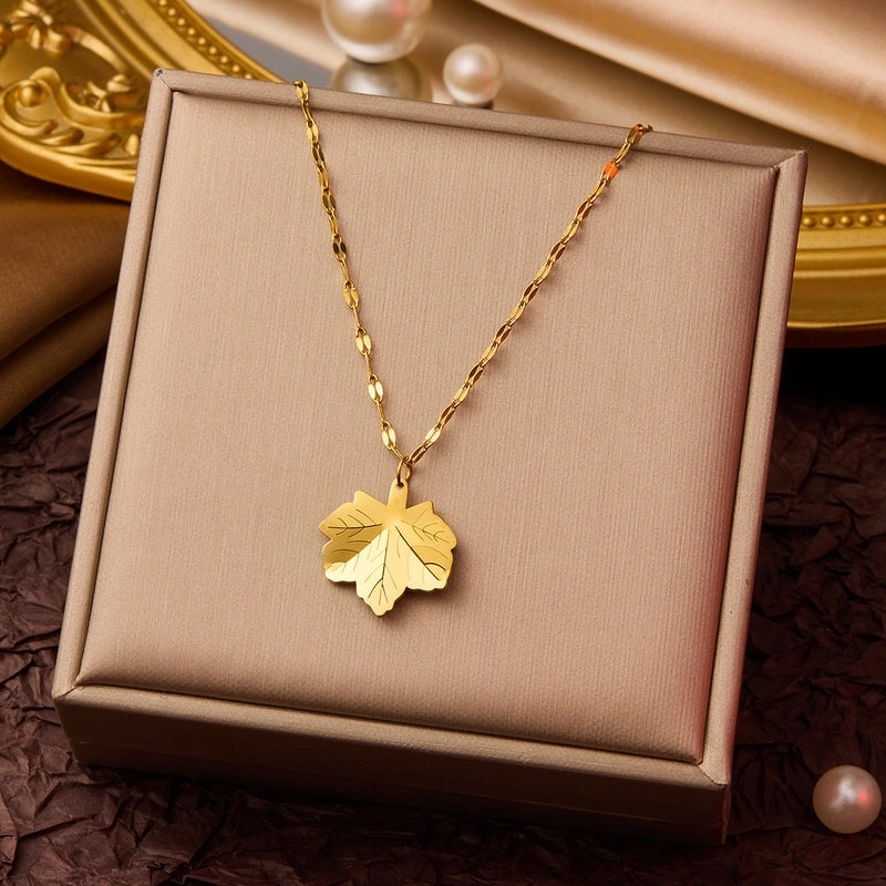 Elegant Minimalist Geometric Flower Bow Knot Titanium Steel Plating Pendant Necklace