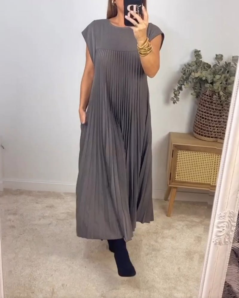 🔥Hot sale 48% OFF🔥Women Pleated Simple Solid Colour Dress