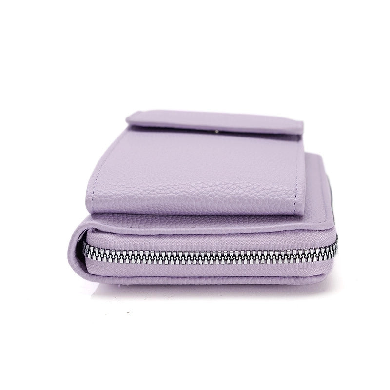 Women's Pu Leather Solid Color Basic Zipper Phone Wallets Crossbody Bag
