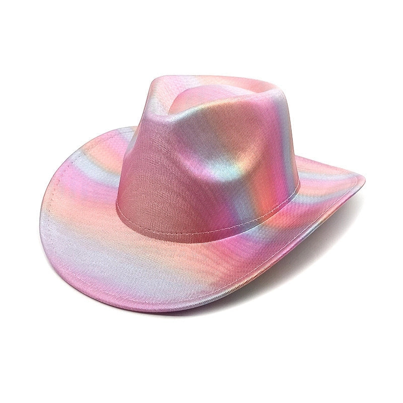 Western Rainbow Colorful Cowboy Hat Halloween Carnival Party Pink Colorful Big Brim Shaping Hat Fluorescent Denim