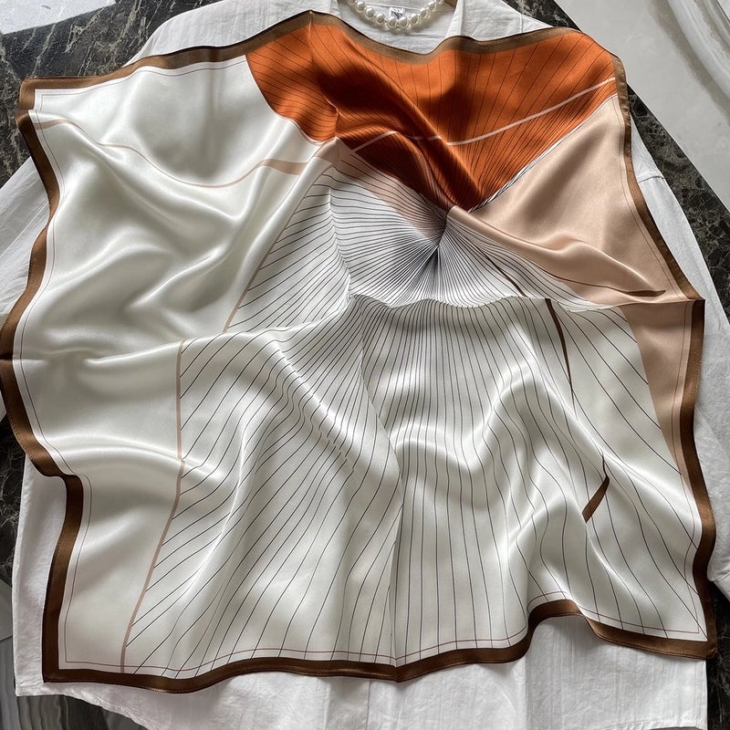 Silk Scarf Women's Spring Fashion Striped Silk Scarf 70 Square Scarf Advanced Sunscreen Scarf