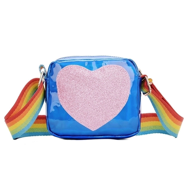 Girl'S Small Pu Leather Rainbow Heart Shape Cute Zipper Crossbody Bag