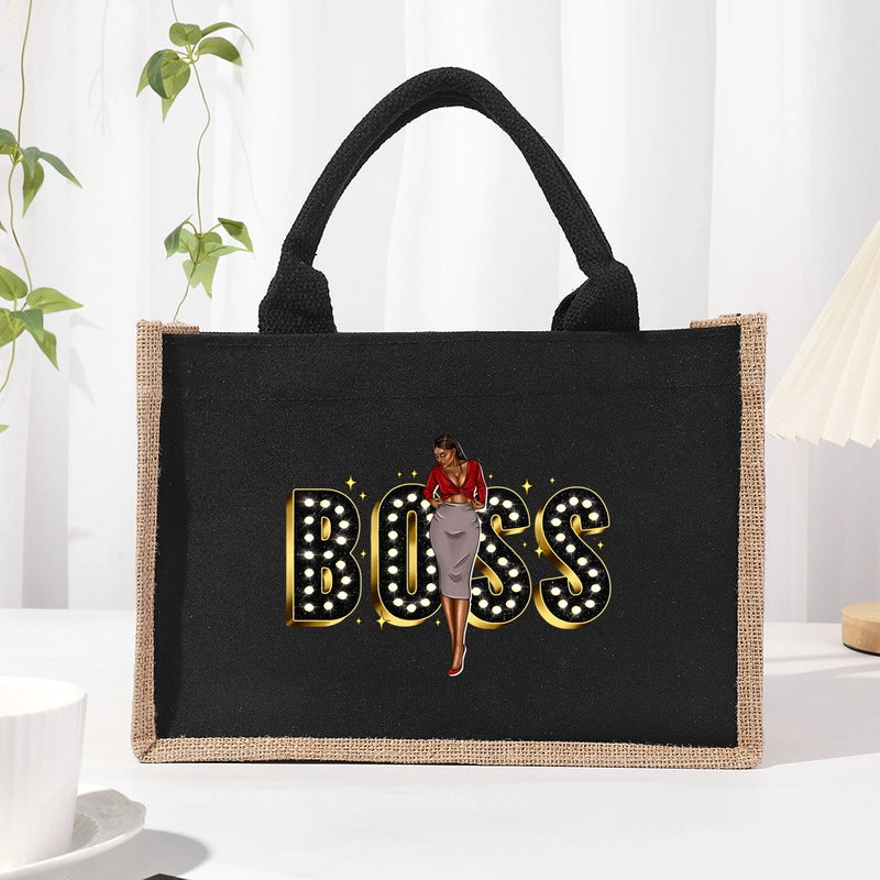 Women's Medium Canvas Letter Basic Classic Style Open Shopping Bags