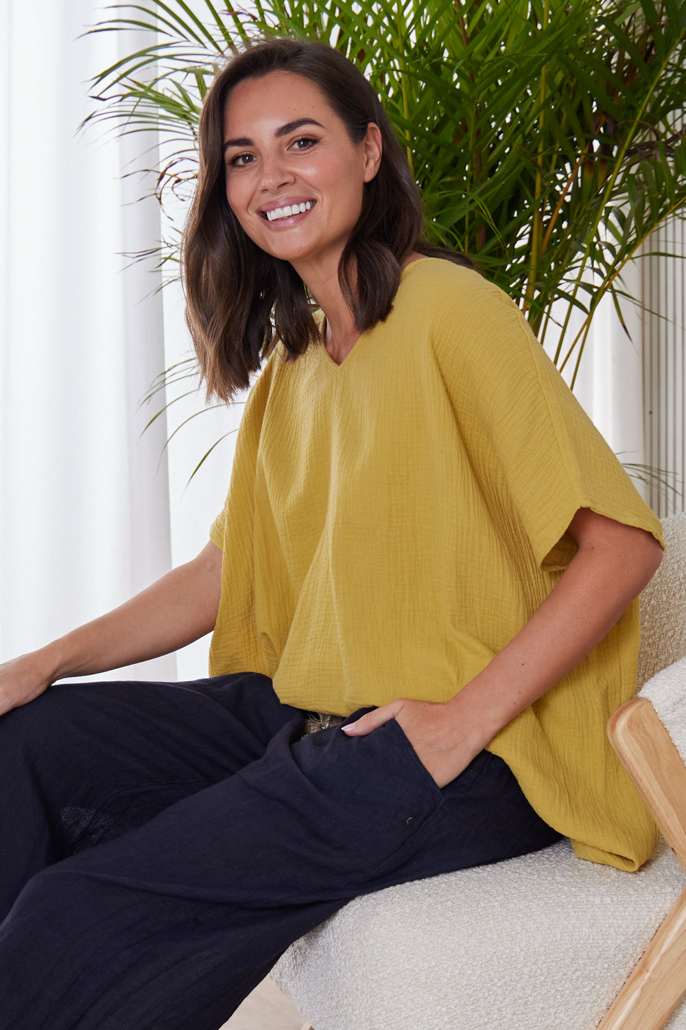 Fiji Cotton Muslin Top - Chartreuse