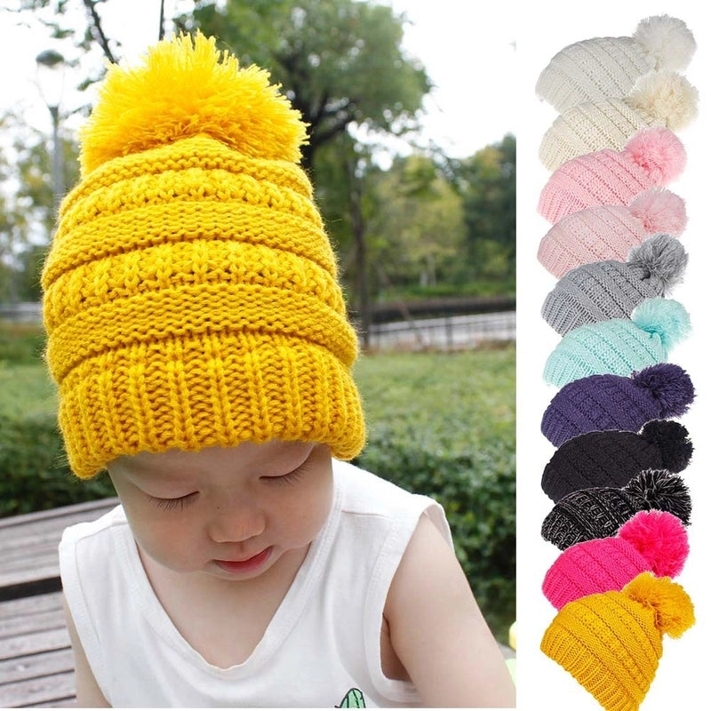 New Men's And Women's Wool Hat Knitted Hat Labeling Wool Ball Fur Ball Hat 11 Colors