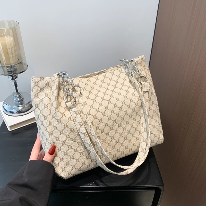 Women's Medium Pu Leather Monogram Vintage Style Classic Style Zipper Tote Bag
