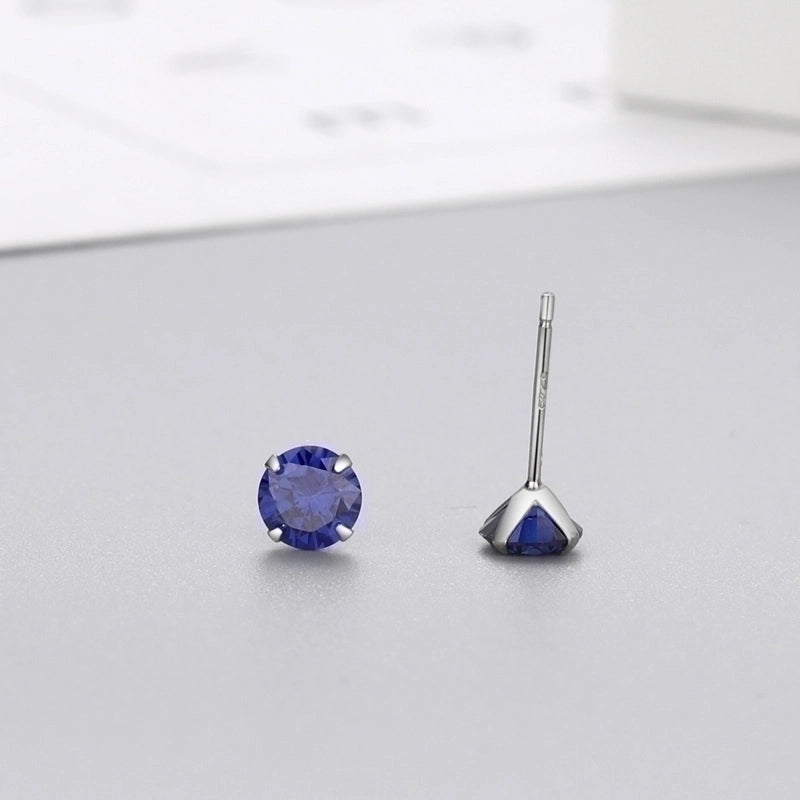 Minimalist Geometric Sterling Silver Zircon Ear Studs 1 Pair