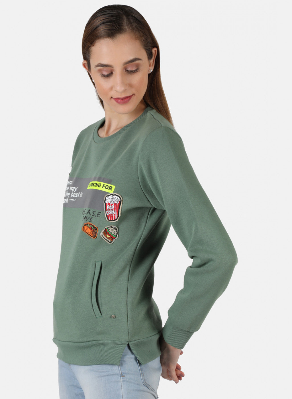 Women Green Printed Sweatshirt