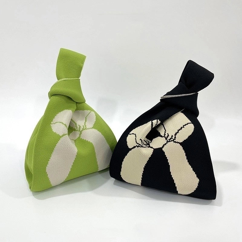 Women's Medium Knit Bow Knot Vintage Style Open Straw Bag