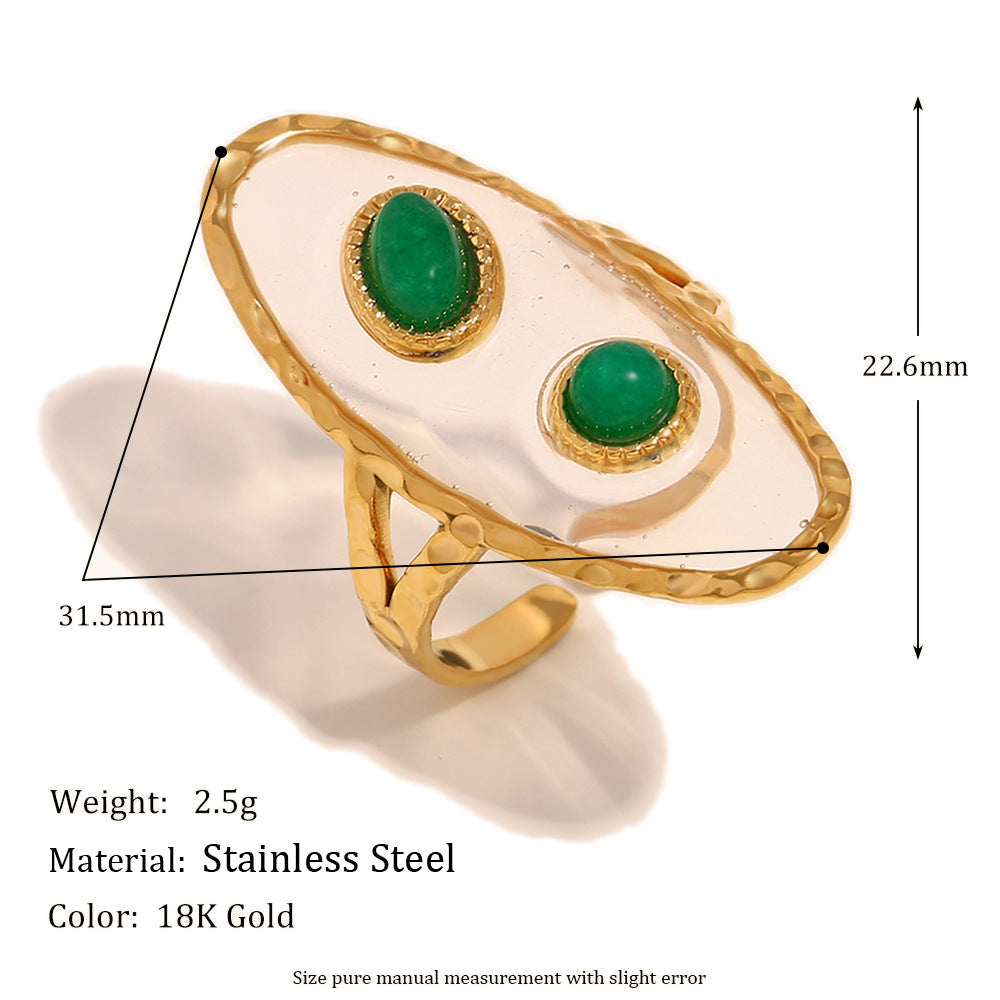 Retro Fashion Hand Jewelry Stainless Steel Plated 18K Gold Starfish Shell Gemstone Love Heart Open Ring