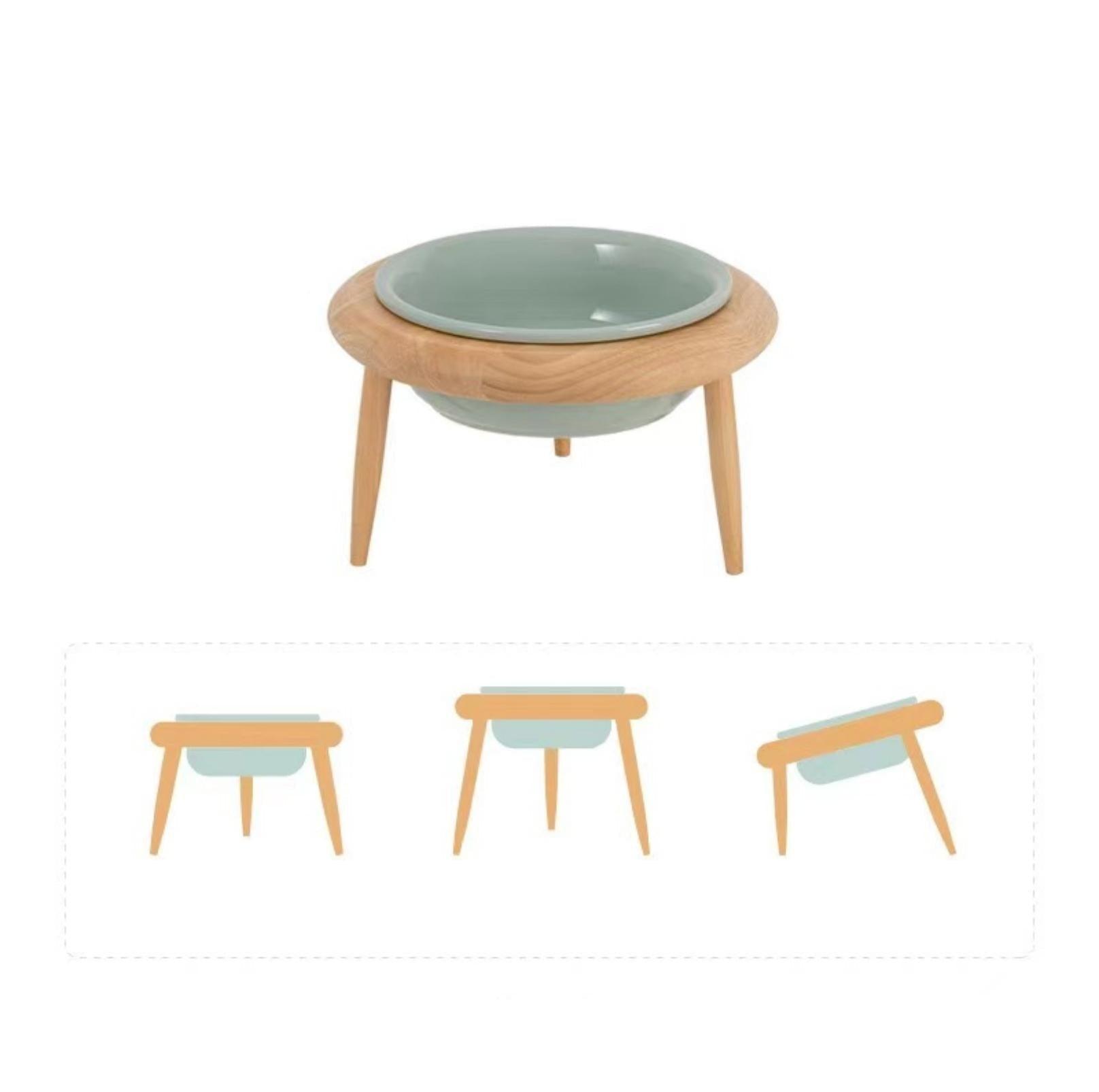 Ceramic Height Adjustable Pet Bowl with Wooden Stand | Small Dog and Cat Bowls