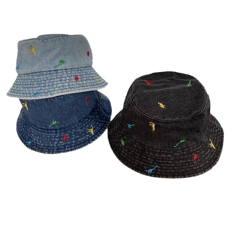 Women's Cute Basic Dinosaur Embroidery Wide Eaves Bucket Hat