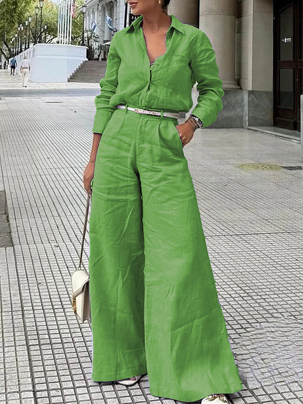 Long Sleeves Loose Solid Color Split-Joint Lapel Blouses&Shirts Tops