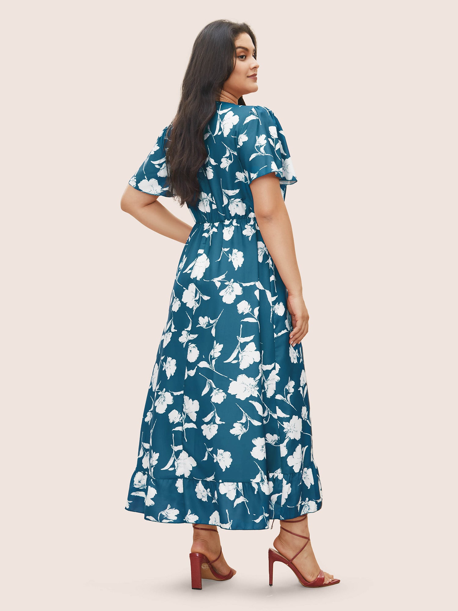 Floral Ruffle Knot Side Wrap Dress