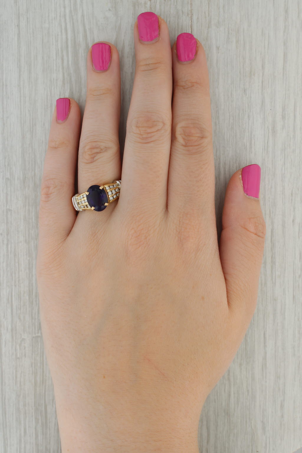 4.44ctw Oval Amethyst Diamond Ring 18k Yellow White Gold Size 11.25