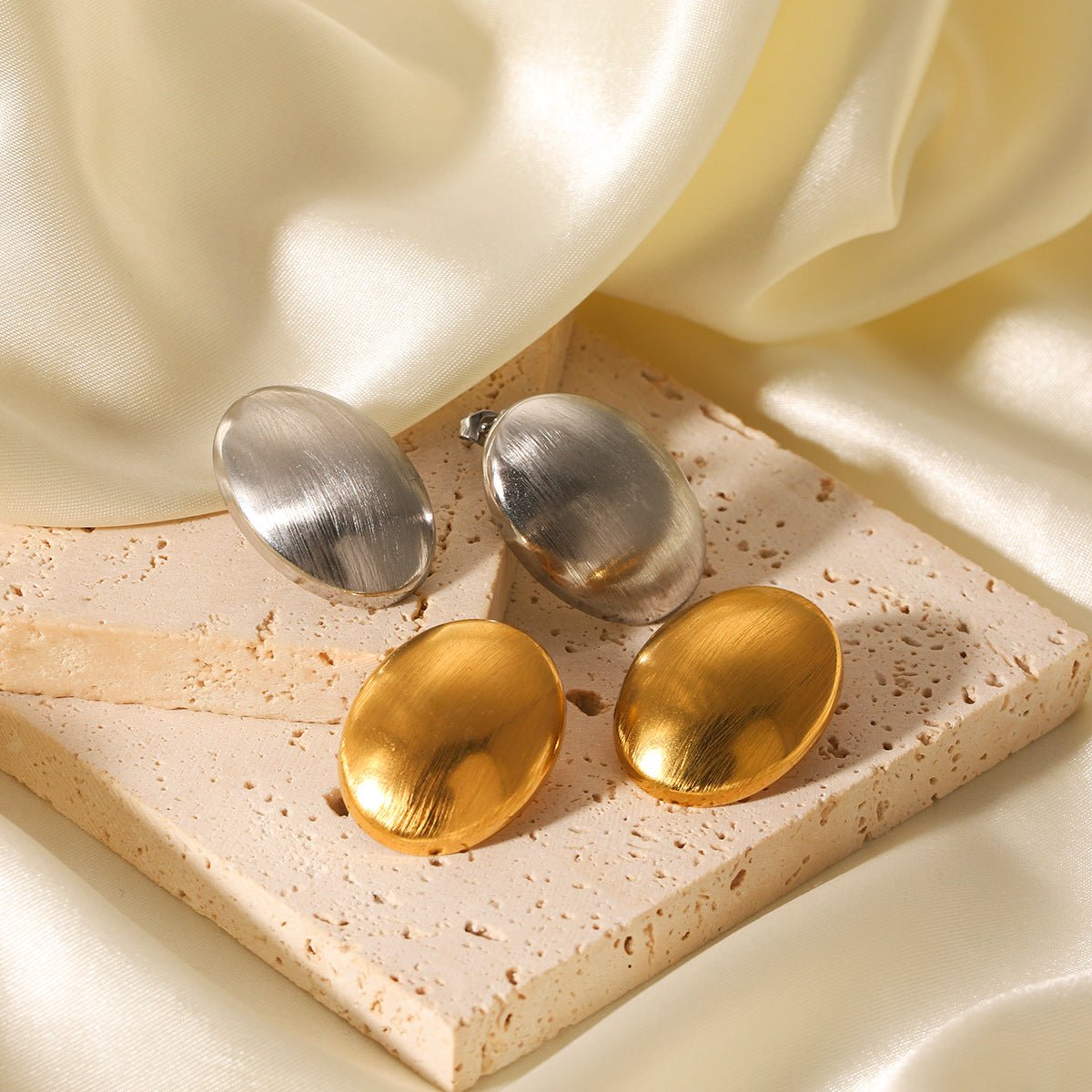 Oval Brushed Stainless Steel Earrings For Women Niche Design Titanium Steel Earrings Earrings