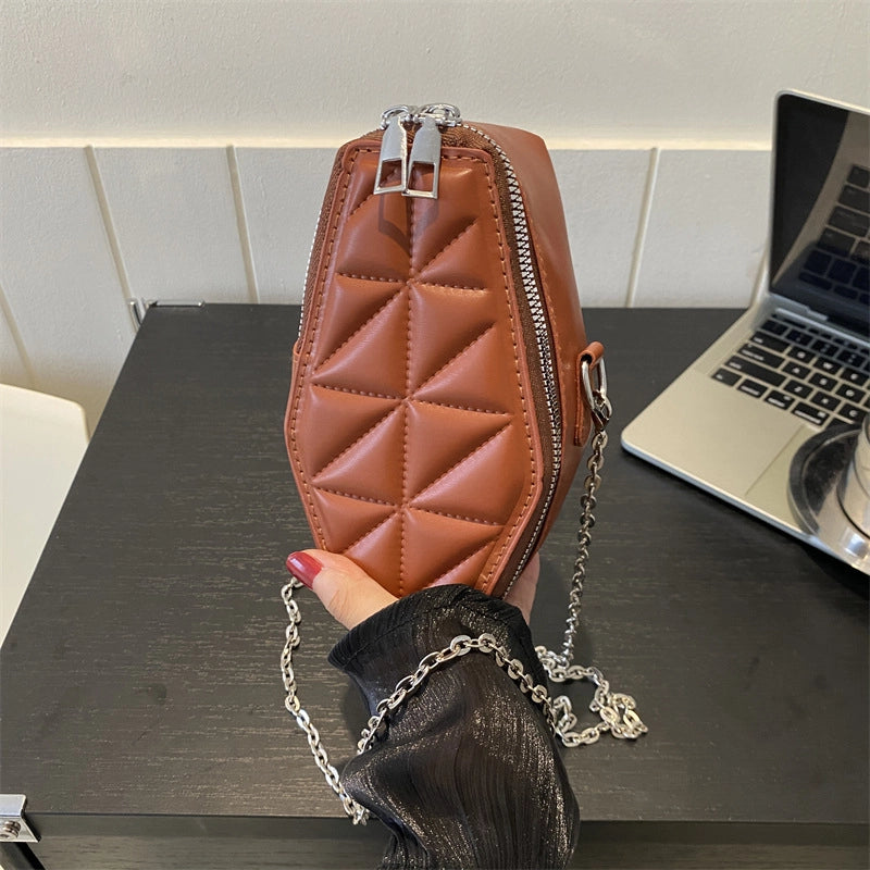 Women's Small All Seasons Pu Leather Argyle Elegant Square Zipper Shoulder Bag Square Bag Chain Bag