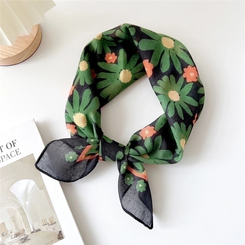 Women's Pastoral Minimalist Flower Cotton And Linen Printing Silk Scarf