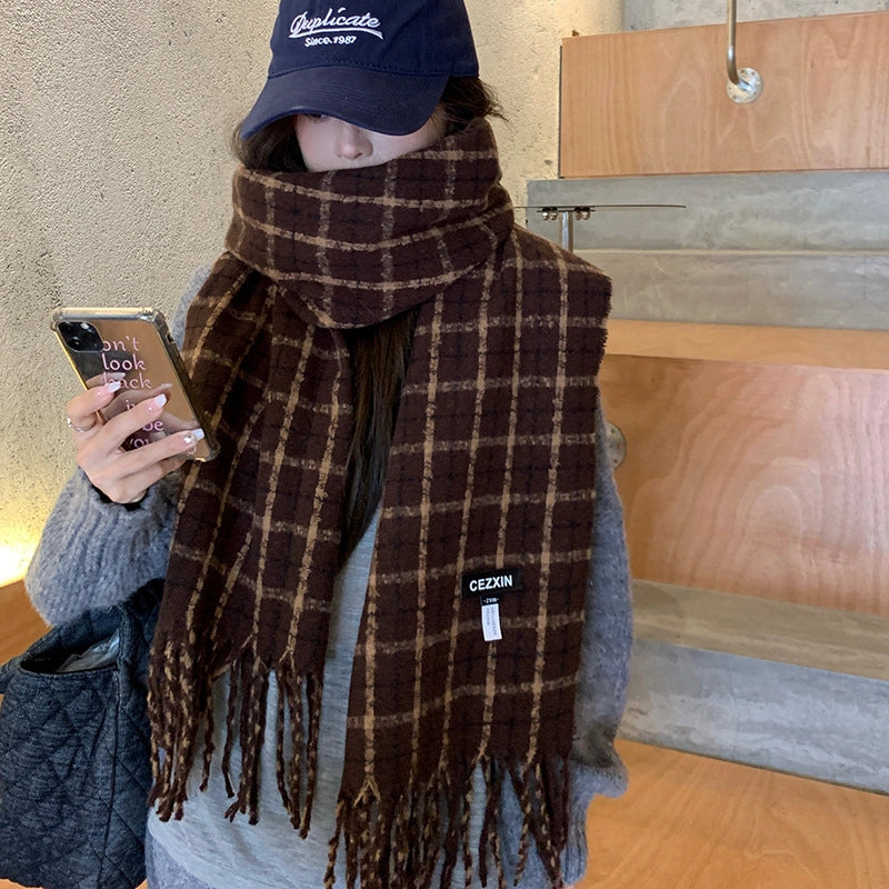 Unisex Minimalist Classic Style Lattice Polyester Scarf