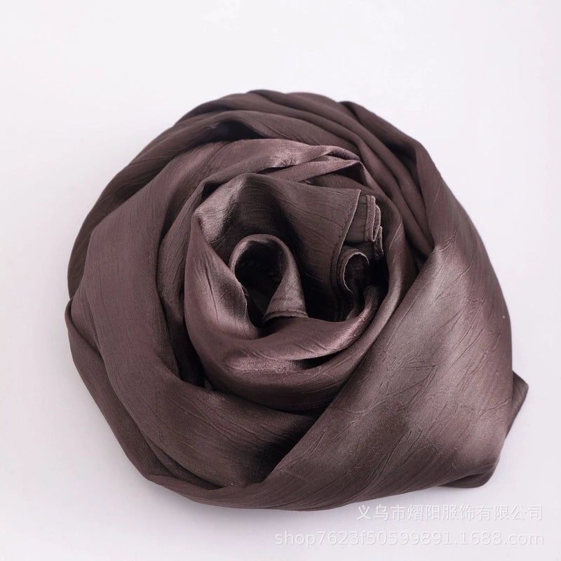 Spring And Summer New Bark Wrinkle Satin Scarf High-end Satin Wrinkle Long Scarf Ethnic Scarf Silk Scarf Shawl