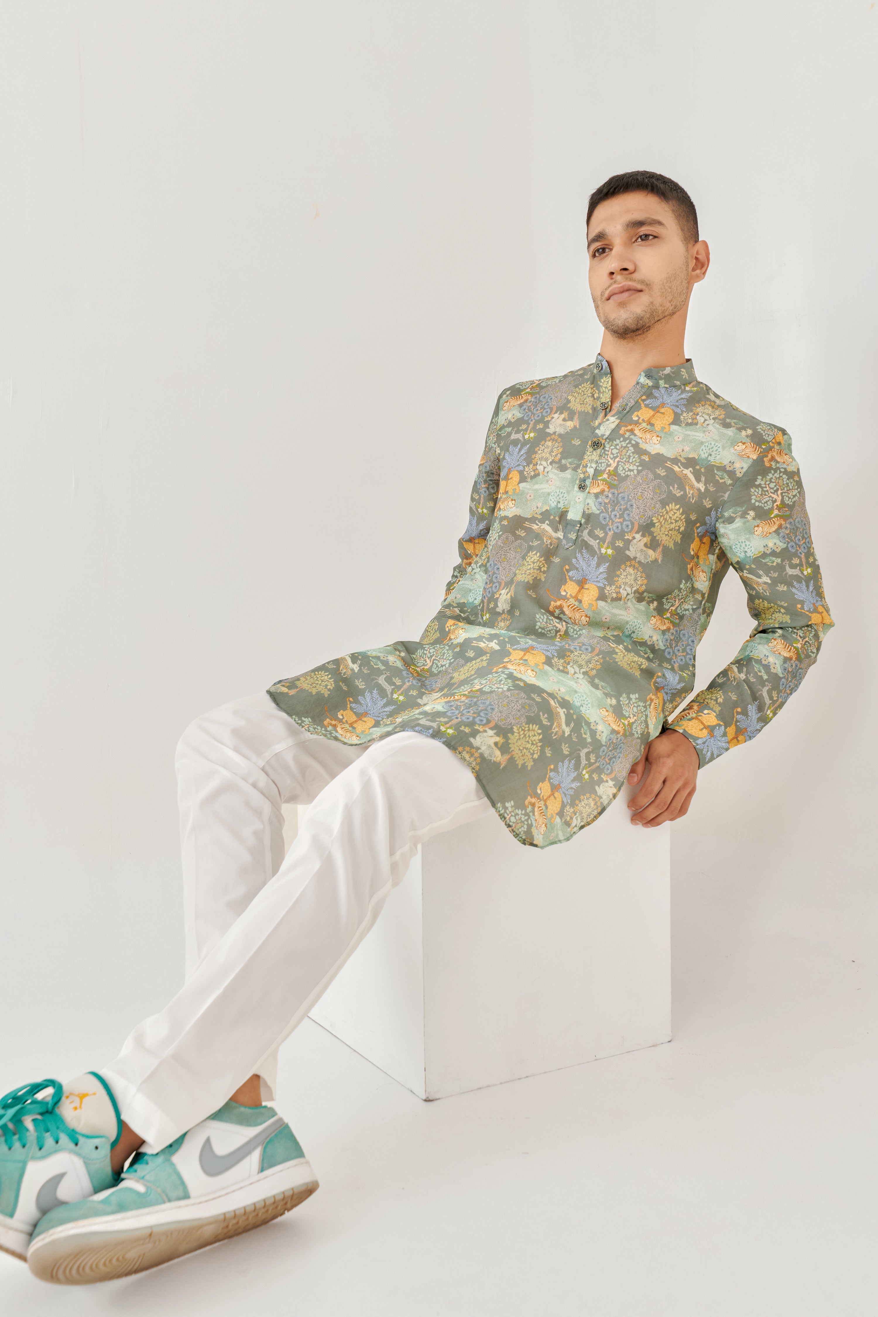 Tiger Crepe Grey Ganganagery Kurta