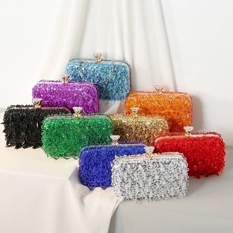 Red Purple Green Iron Solid Color Beading Evening Bags