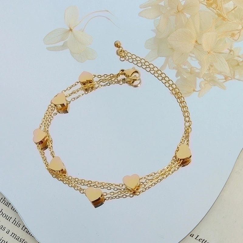 Fashion Heart 304 Stainless Steel 18K Gold Plated No Inlaid Bracelets In Bulk