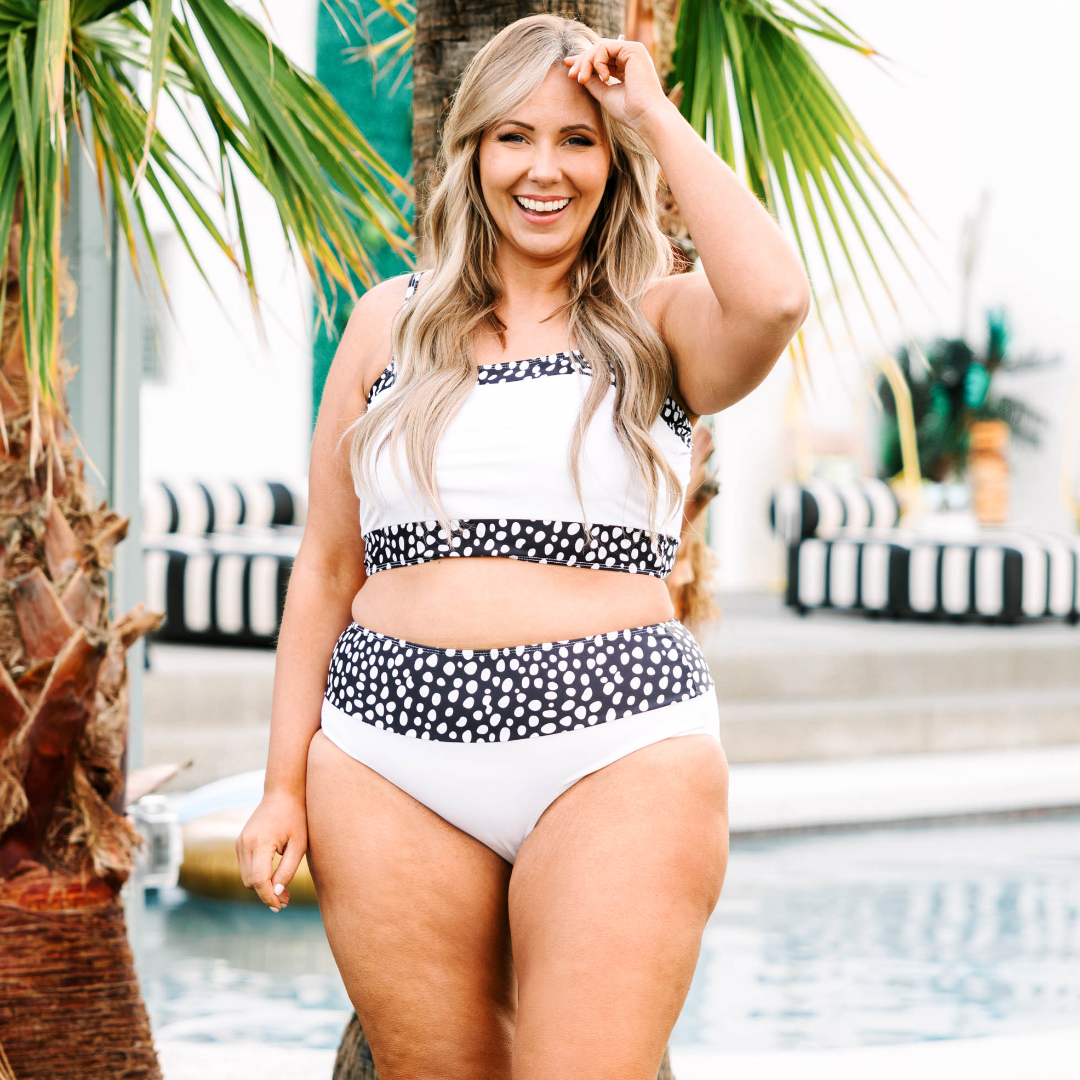 Hidden Islands Swim Top. White/Dalmatian