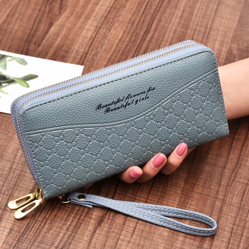 Fashion Letter Lingge Embossing Square Zipper Clutch Bag Long Wallet