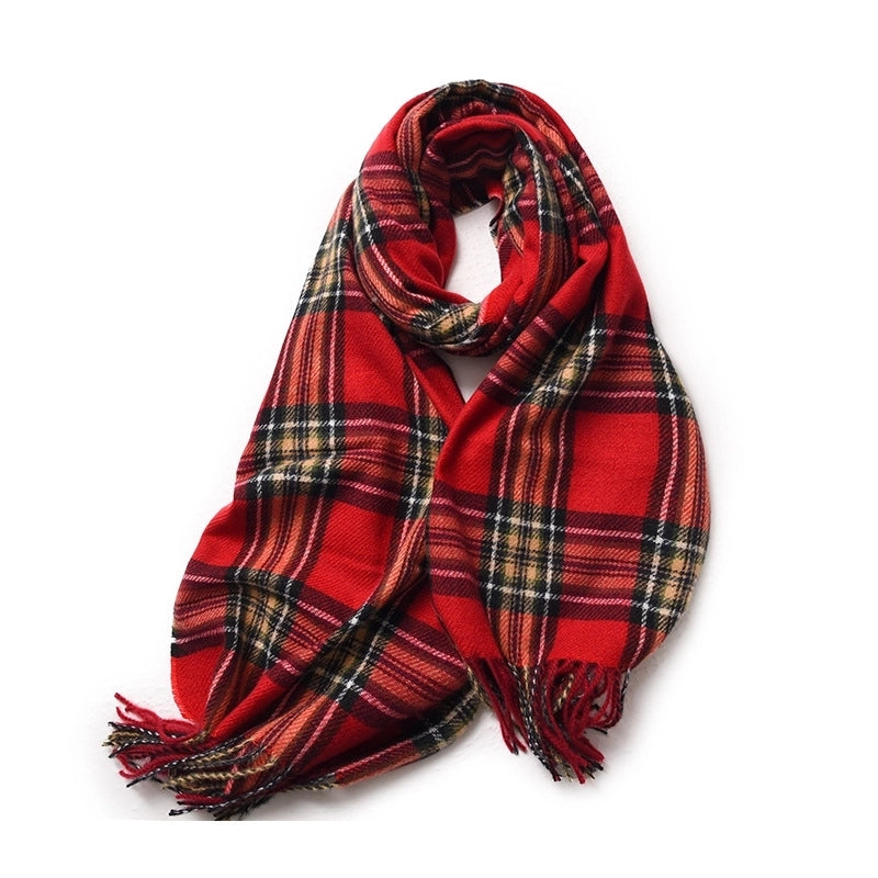 Korean Style Contrast Color Check Retro Artificial Cashmere Scarf Women's Winter Neck Warmer Warm All-matching Fashion Ins Factory