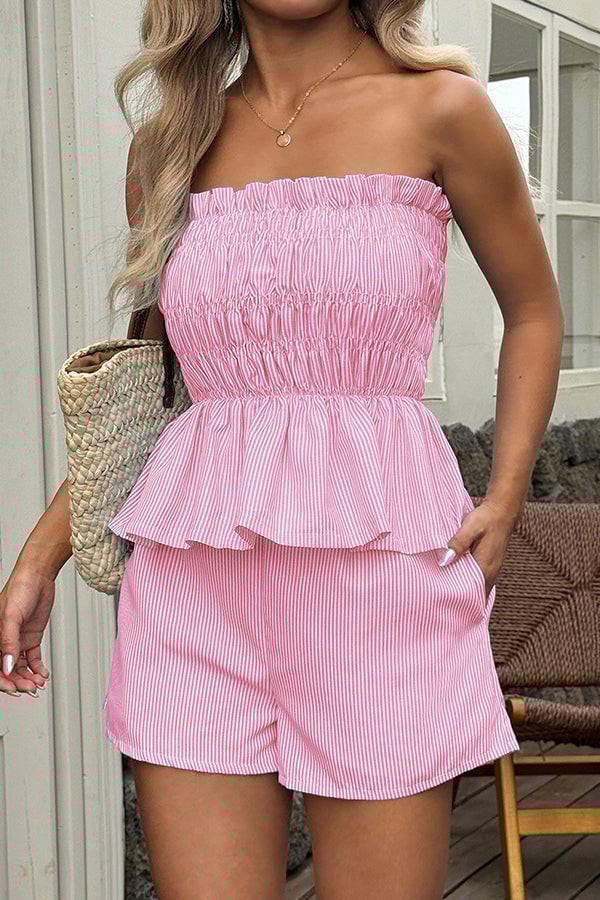 Fashion Bandeau Frill Printed Two Pieces Set