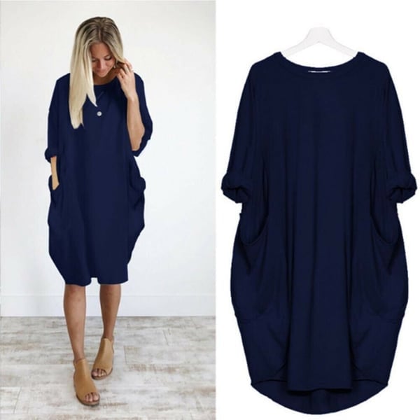 2023 New In-💝17 Colors Women Casual Loose Pocket Long Sleeves Dress