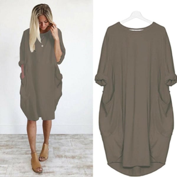 2023 New In-💝17 Colors Women Casual Loose Pocket Long Sleeves Dress