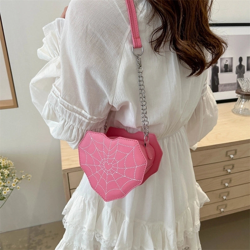 Halloween Women's Medium Pu Leather Heart Shape Spider Web Streetwear Heart-shaped Zipper Underarm Bag