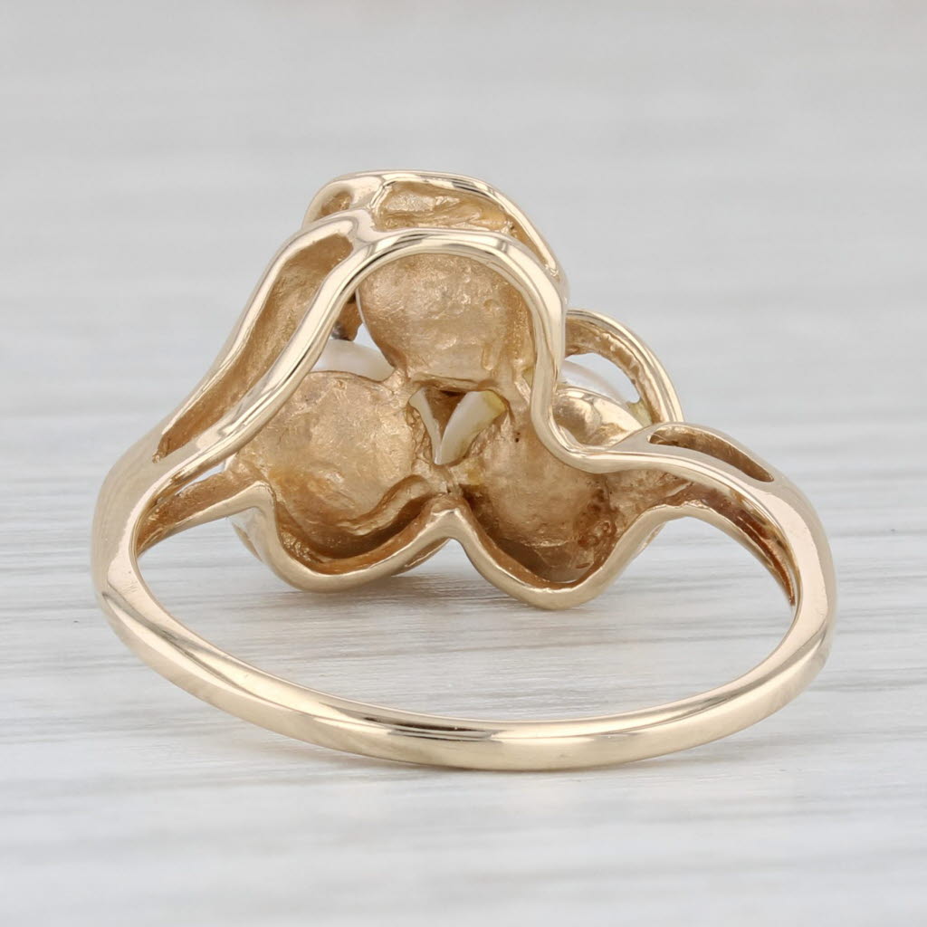 Cultured Pearl 3-Stone Diamond Ring 10k Yellow Gold Size 7.5